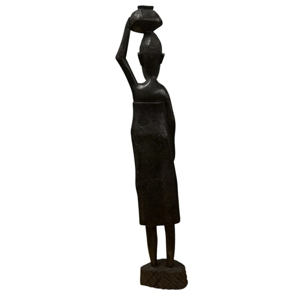 Hand Carved African Tribal Folk Art Ebony Wood Man Woman Sculptures from Kenya